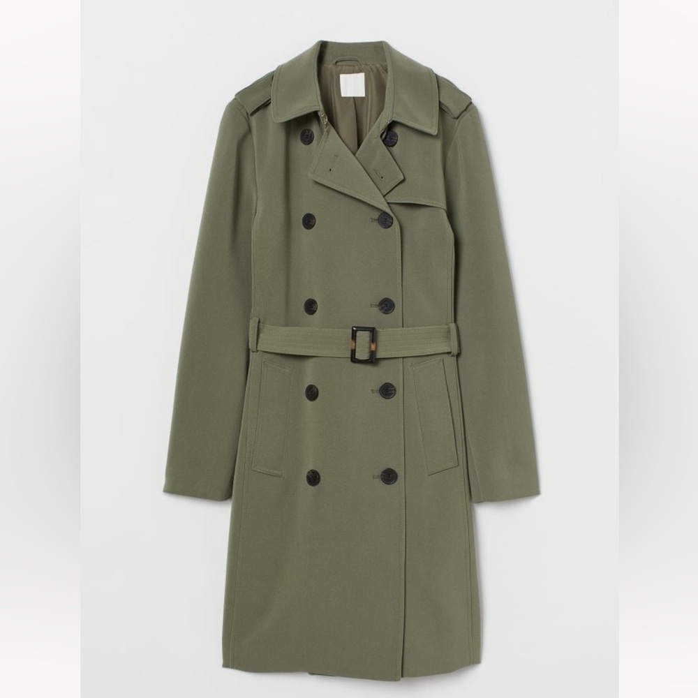 H&M khaki green belted double breasted trenchcoat Medium